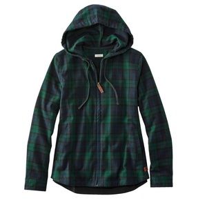 L.L. Bean Women's Scotch Plaid Flannel Shirt, Relaxed Zip Hoodie Size Medium